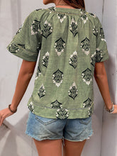 Perfee Printed V-Neck Short Sleeve Blouse OutfitFlow